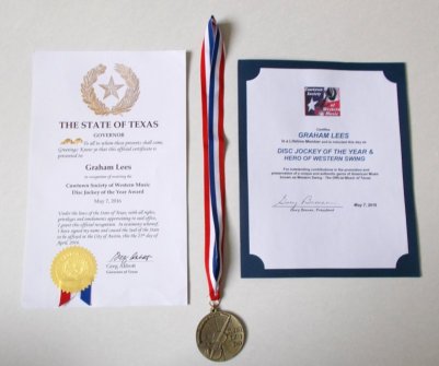 close-up of certificates and medallion