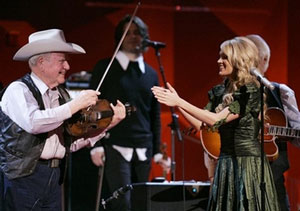 Johnny Gimble performs with Carrie Underwood at 49th Annual Grammy Awards 2/11/2007 (AP photo Mark J. Terrill)